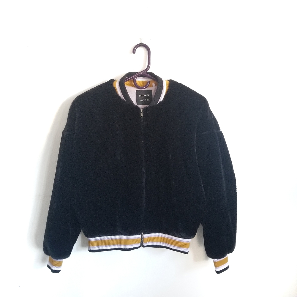 Cotton On Bomber Jacket Black Velvet Size 6